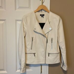 DKNY Off-White faux Leather Jacket with Silver Zippers